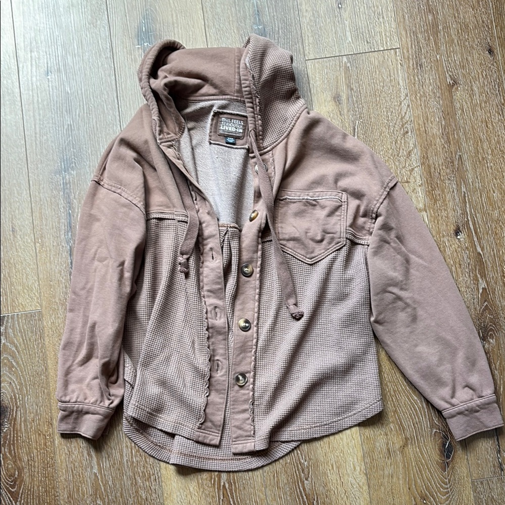 American Eagle Brown Hooded Button Up Jacket